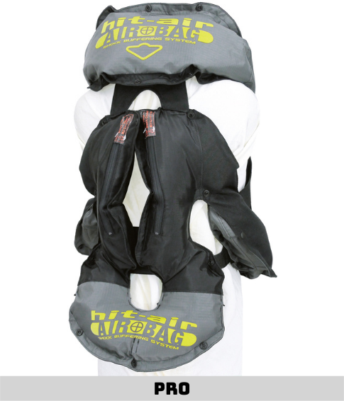 A black and gray backpack with yellow lettering.