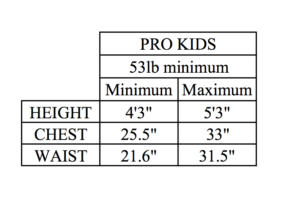 A table with two different sizes of clothing.