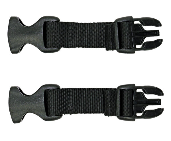 A pair of black straps with plastic buckles.