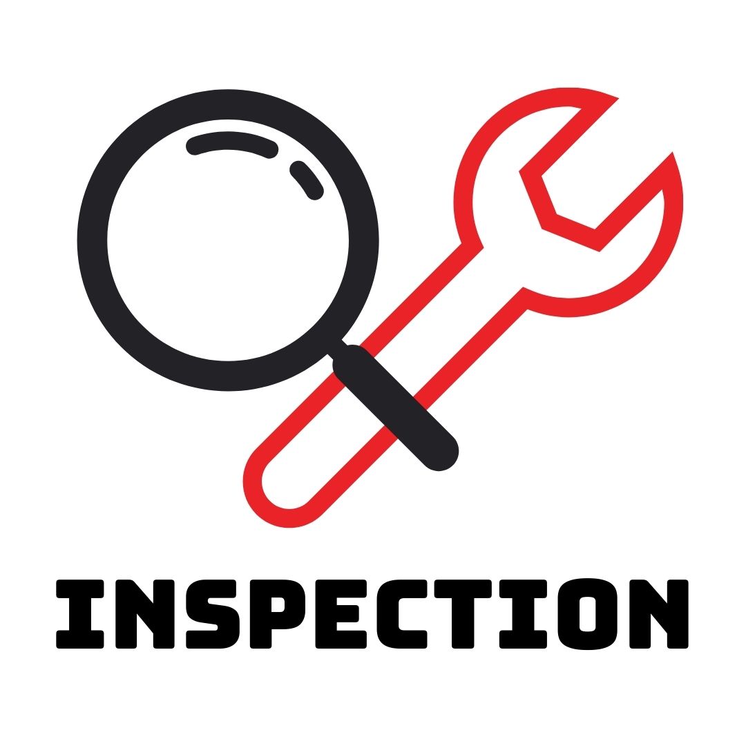 A red and black icon of a magnifying glass and wrench.