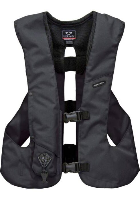 A black vest is shown with straps on it.